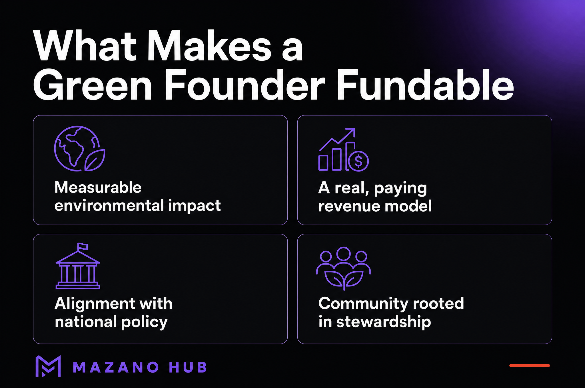 What Makes a Green Founder Fundable: Measurable environmental impact; A real, paying revenue model; Alignment with national policy; Community rooted in stewardship.